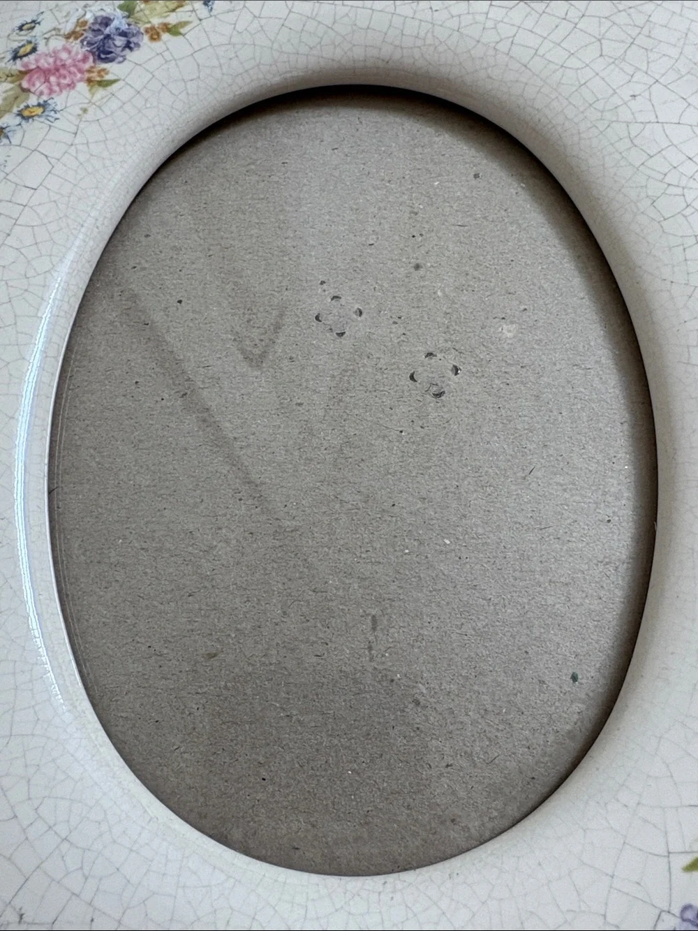 VTG Ceramic Crackle Glaze Floral Picture Frame Cream Oval Photo Opening